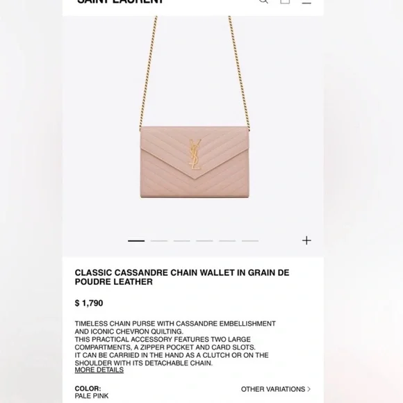 Yves Saint Laurent Blush Quilted Clutch with Gold Chain - Picture 3 of 3